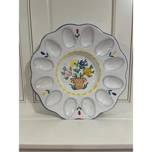 VTG Shafford Avignon Hand Painted Italian Ceramic Deviled Egg Platter 1986